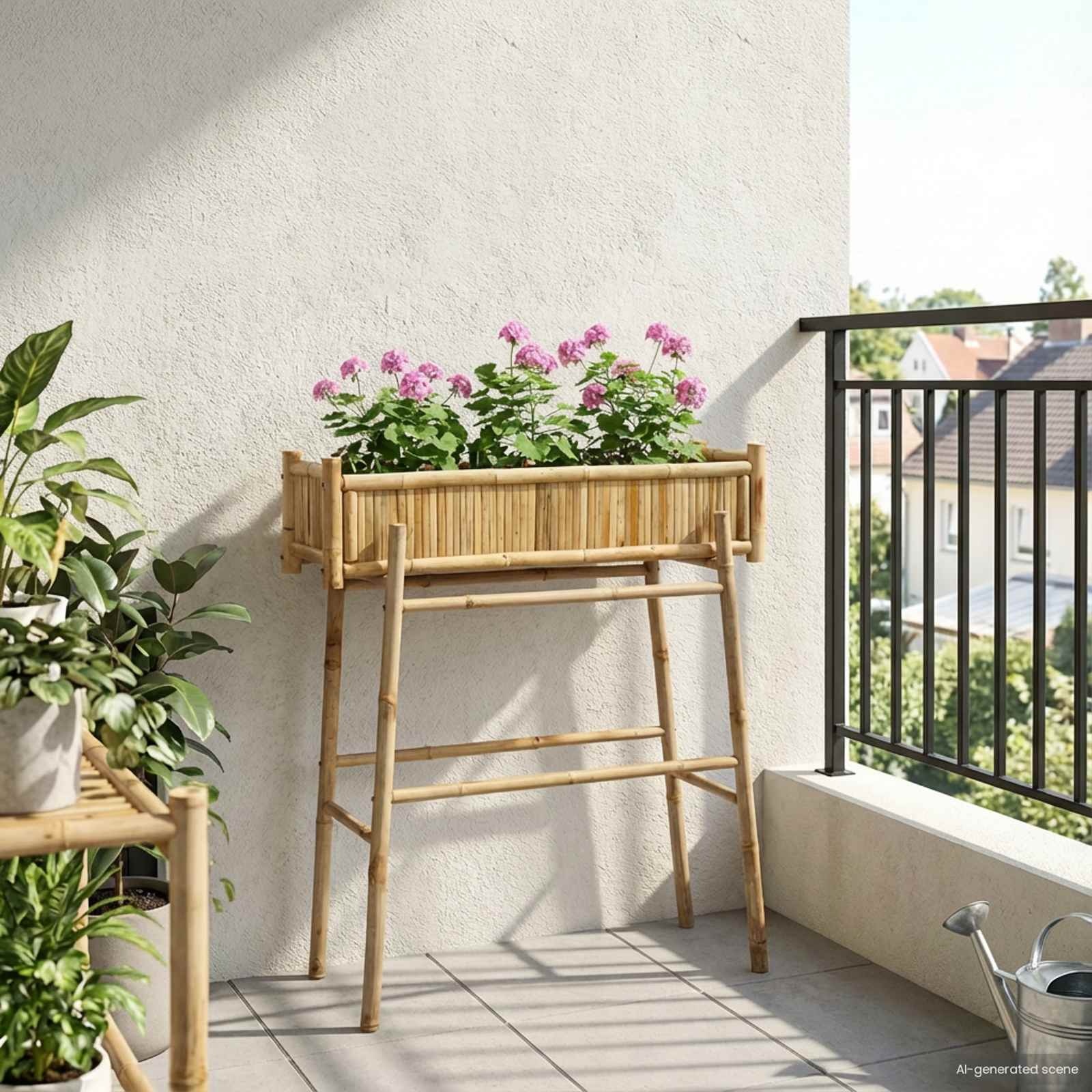 Gartenpflanzer mit Halter Natur 100 x 38 x 74 cm Bambus
