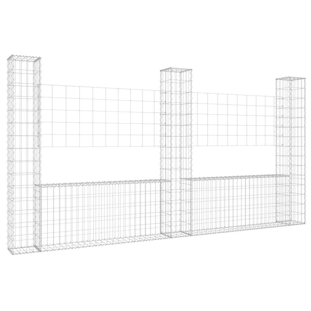 Gabionenkorb U-Form mit 2 Säulen Eisen 140x20x150 cm