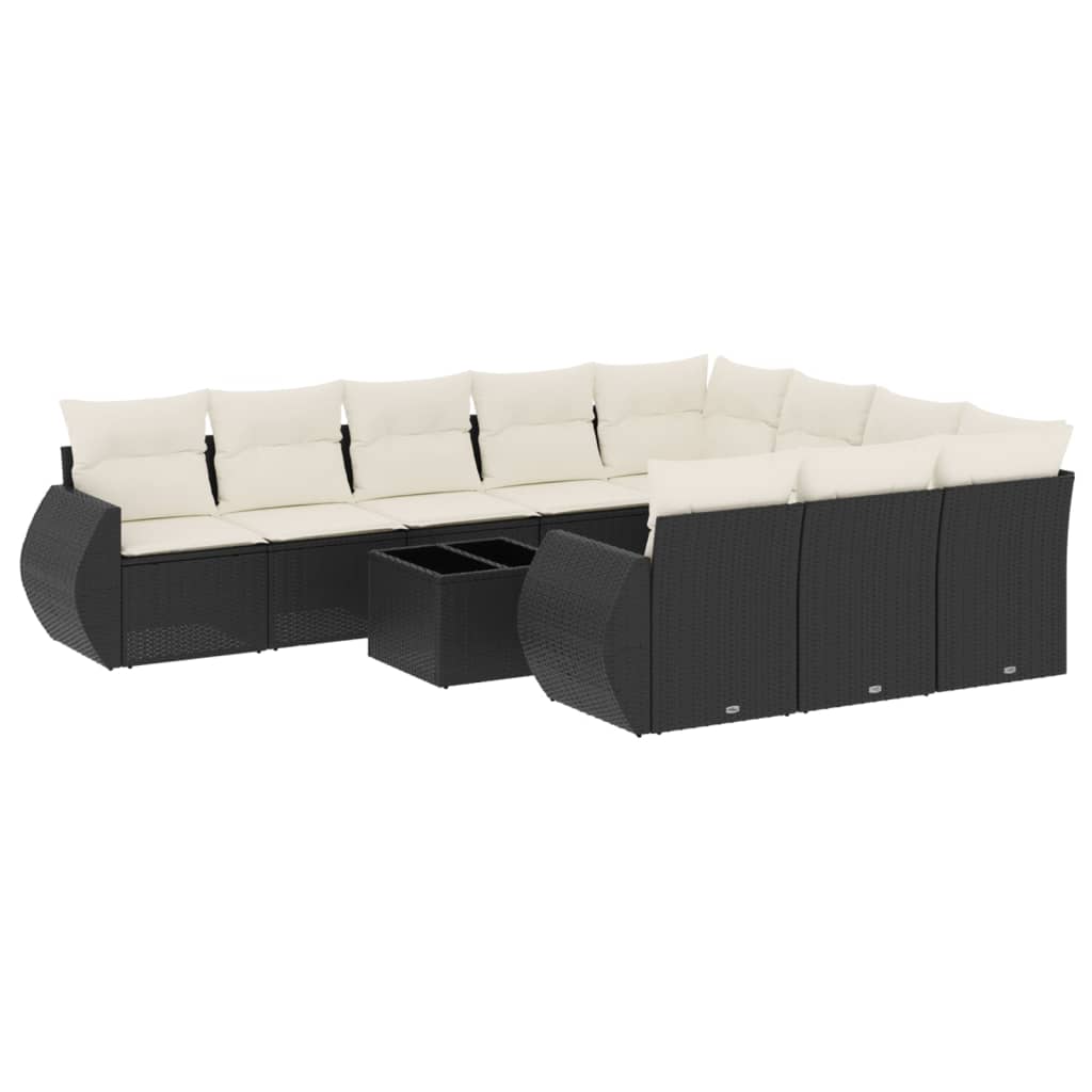 10-tlg. Garten-Sofagarnitur mit Kissen Schwarz Poly Rattan