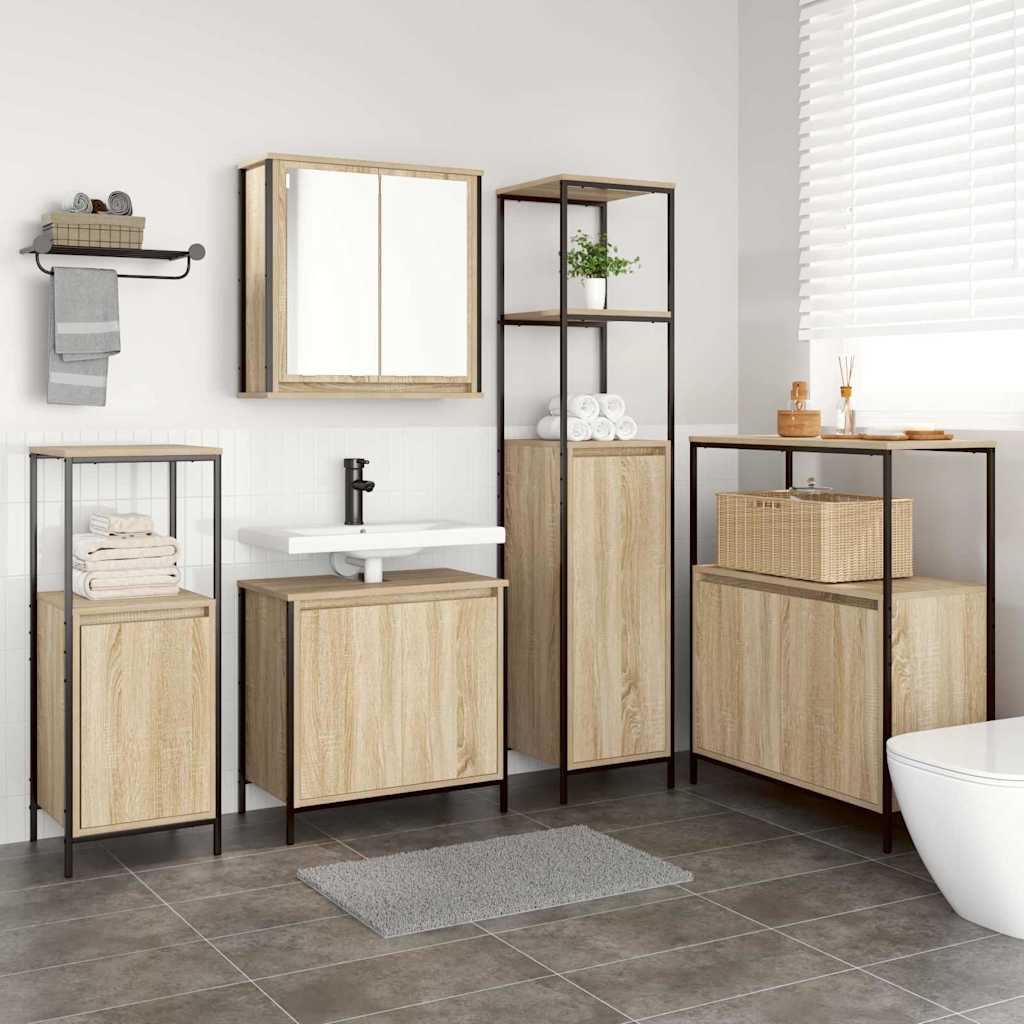 Badezimmermöbel-Set 5 pcs Schwarz Eichen-Optik Holzwerkstoff