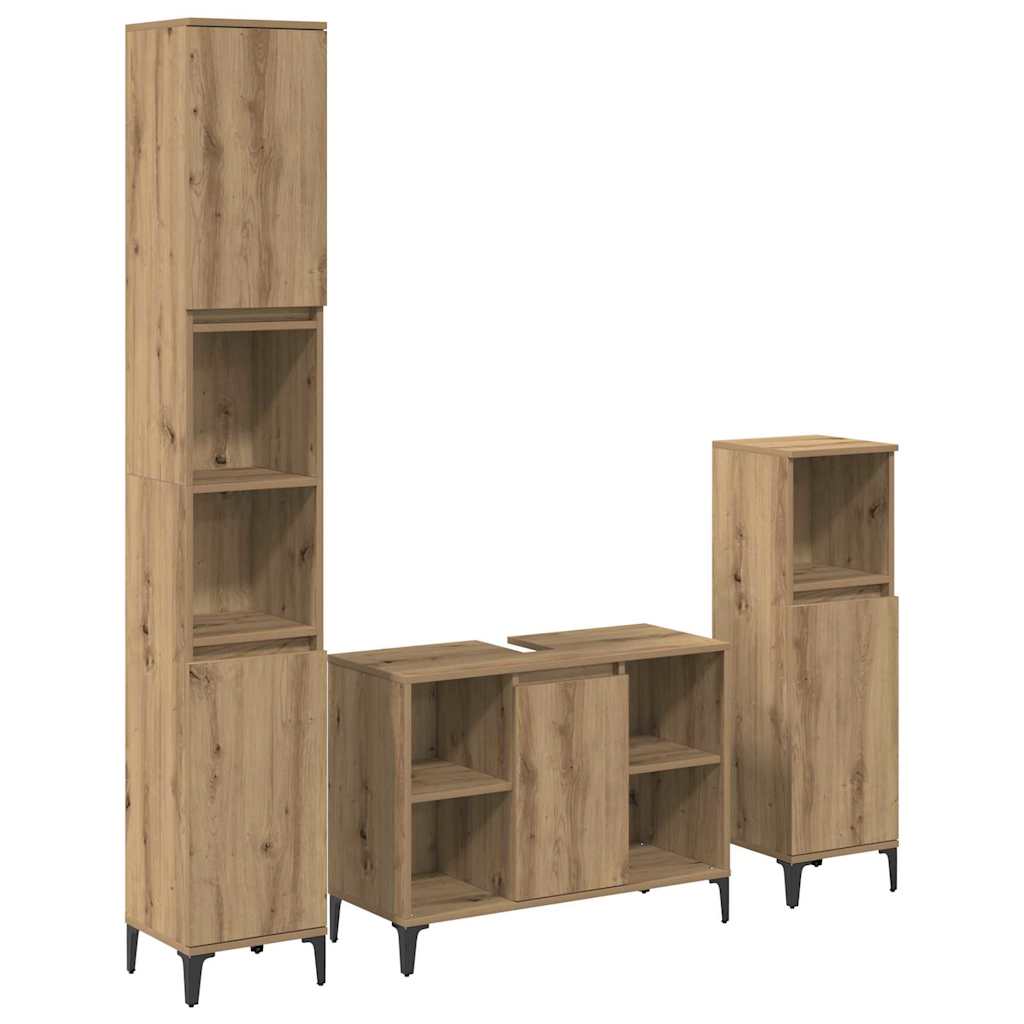 3-tlg. Badmöbel-Set Räuchereiche Holzwerkstoff