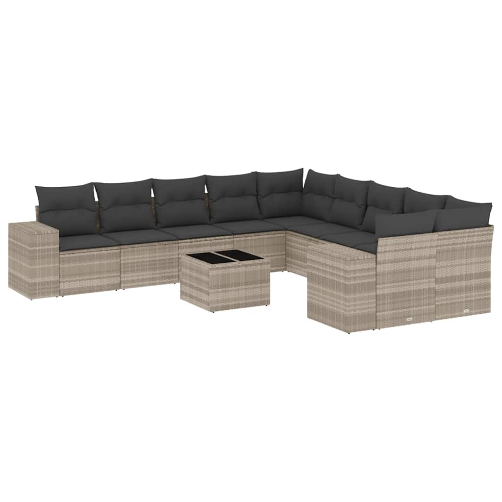 10-tlg. Garten-Sofagarnitur mit Kissen Schwarz Poly Rattan