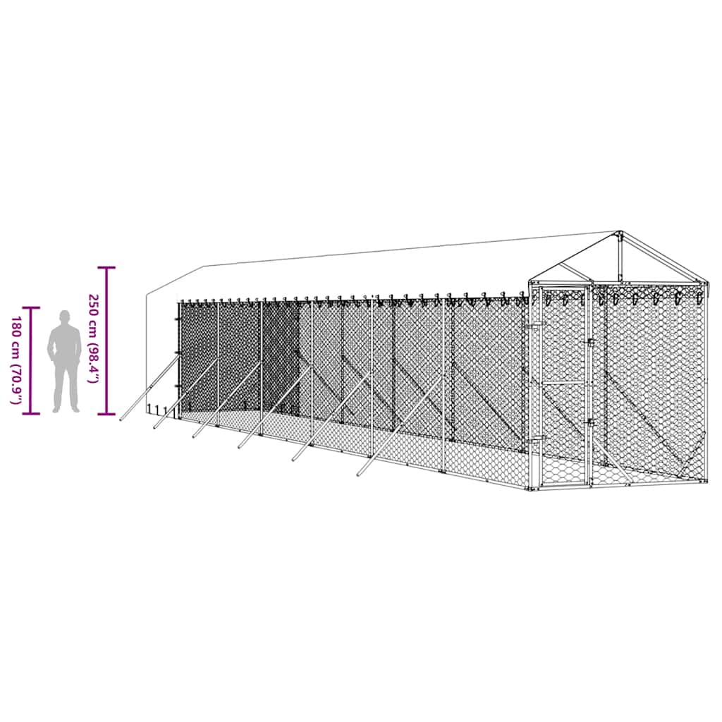 Outdoor-Hundezwinger mit Dach Silbern 2x6x2,5m Verzinkter Stahl