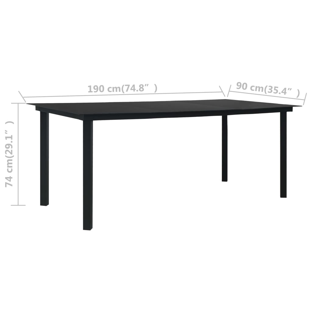 Garten-Esstisch Schwarz 150x80x74 cm Stahl und Glas