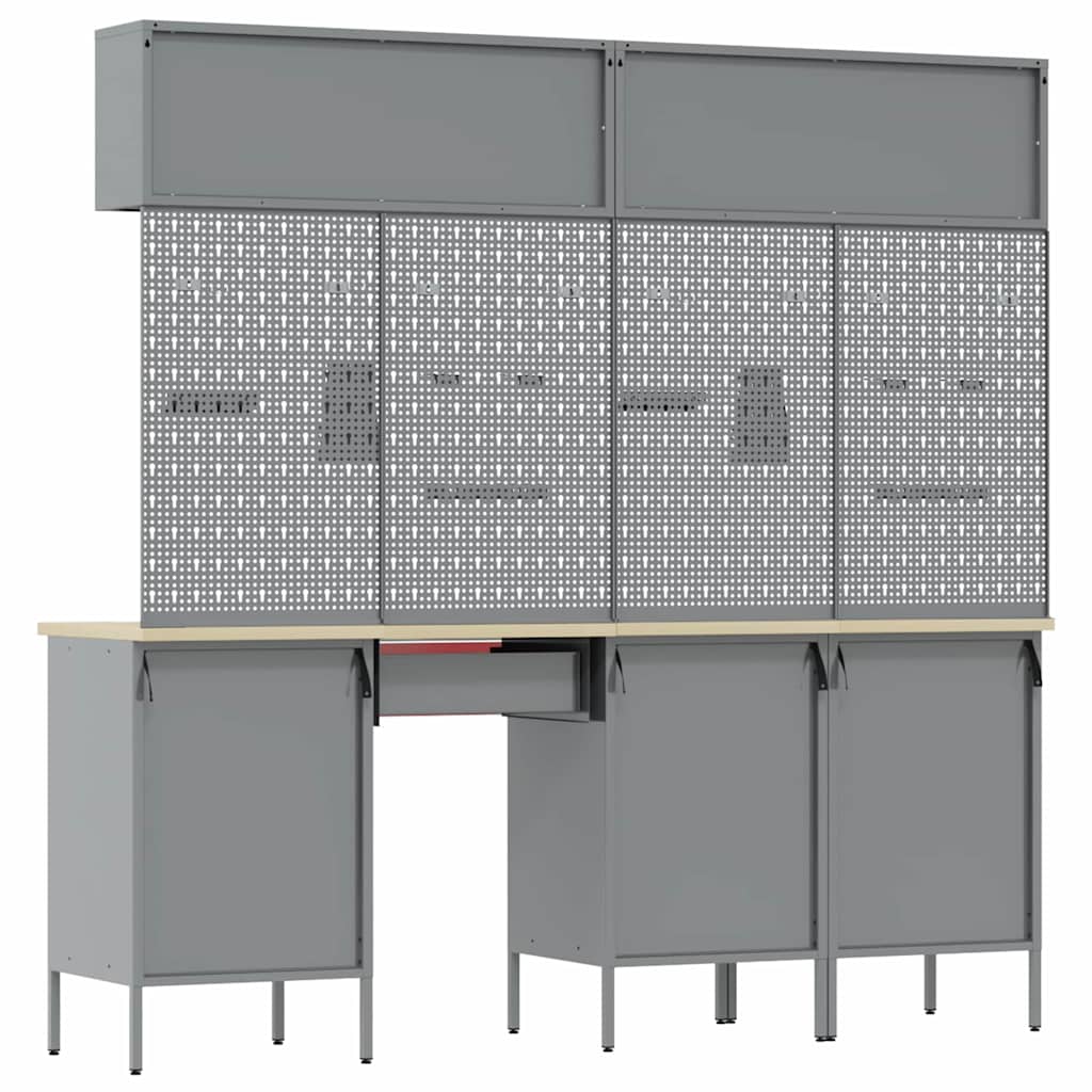 Arbeitsschrankset mit Schubladen mit Regal 8 pcs Grau