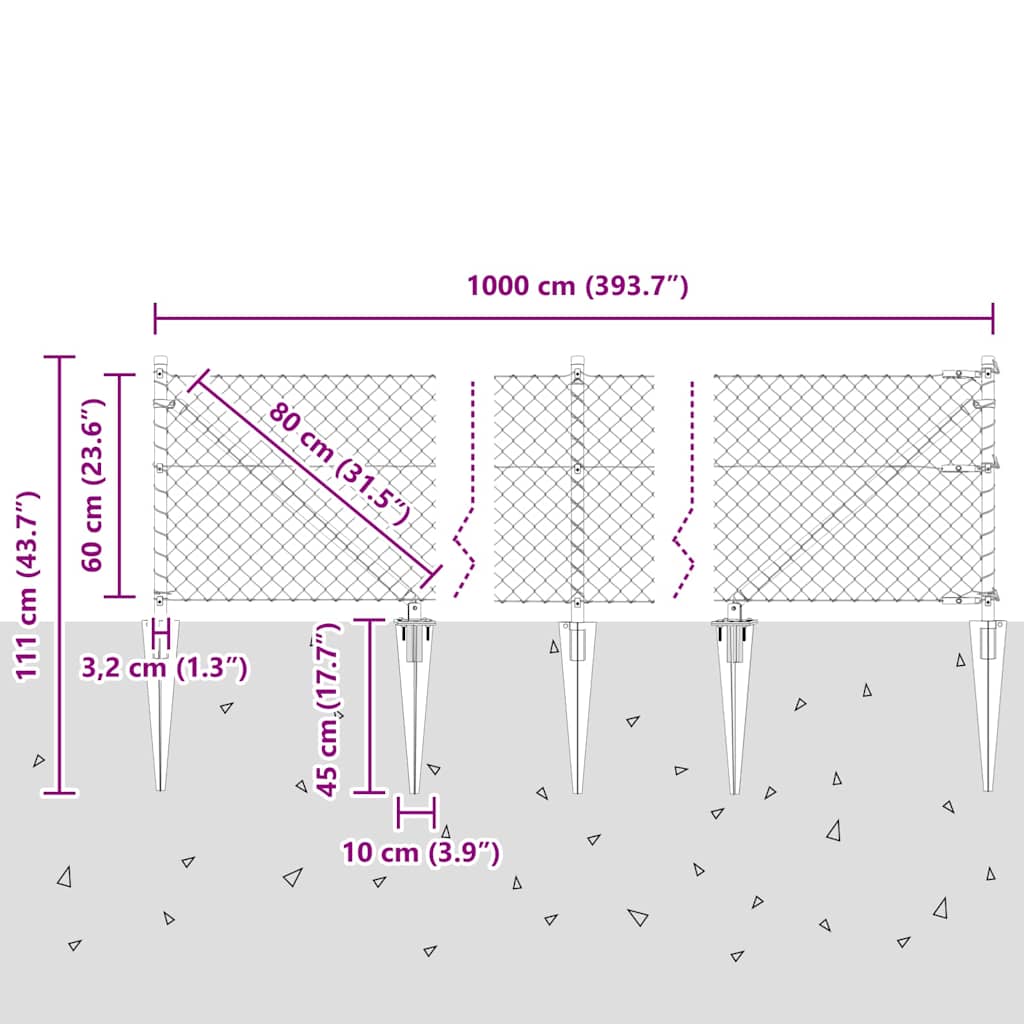 Outdoor Kettenglied-Zaun Erdfixierung 10 x 0,4 m Grün Netz