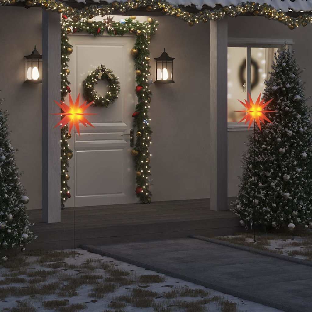 LED-Weihnachtssterne 3 Stk. mit Erdspießen Faltbar Gelb 57 cm