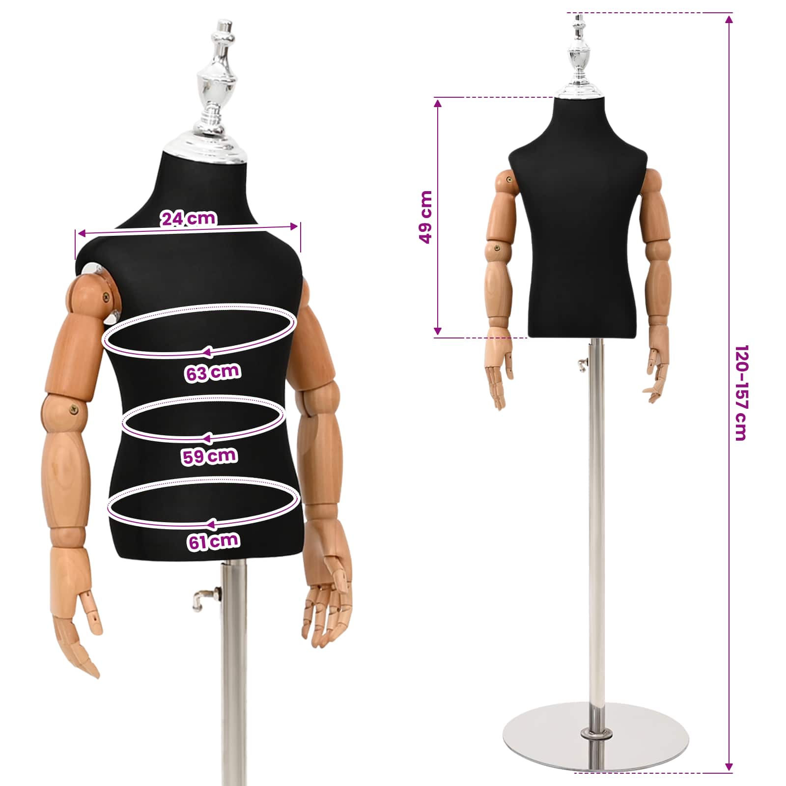 Verstellbares 120-150 cm Mannequin mit Basis Unisex PP Weiß