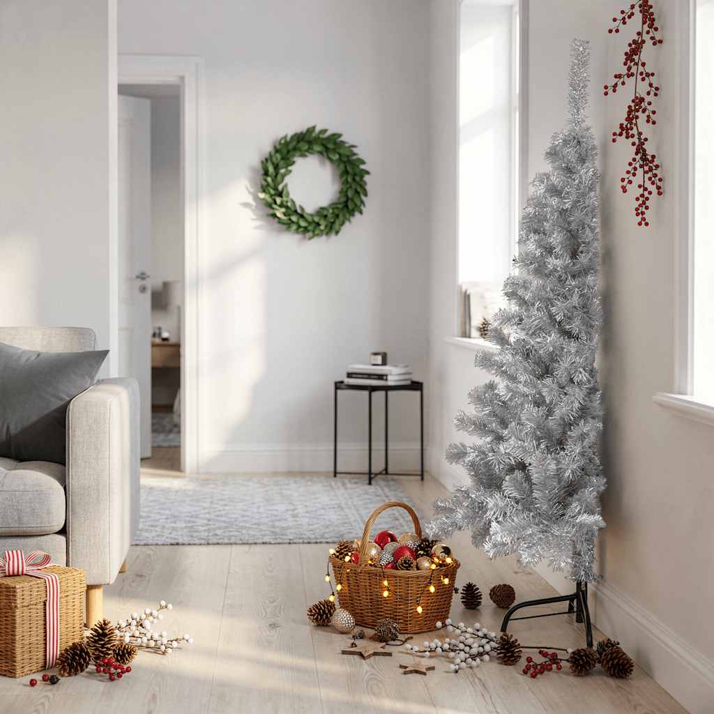 Künstlicher Halb-Weihnachtsbaum mit Ständer Grün 150 cm PVC