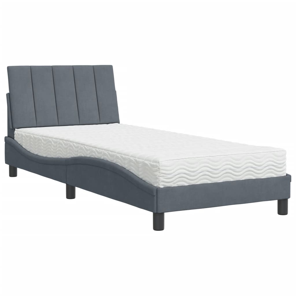 Bett mit Matratze "Hanko" Hellgrau 80x200 cm Samt