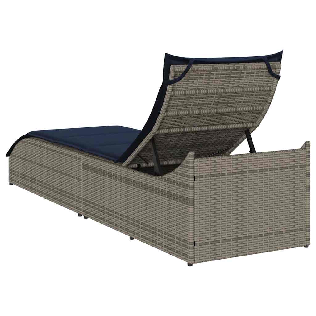 Klappliege mit Auflage und Stauraum Schwarz Poly-Rattan