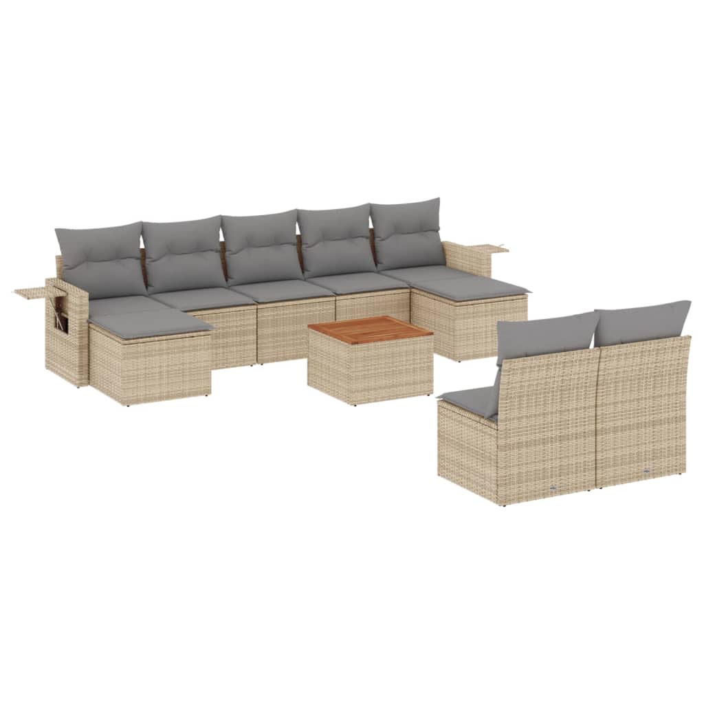 10-tlg. Garten-Sofagarnitur mit Kissen Schwarz Poly Rattan