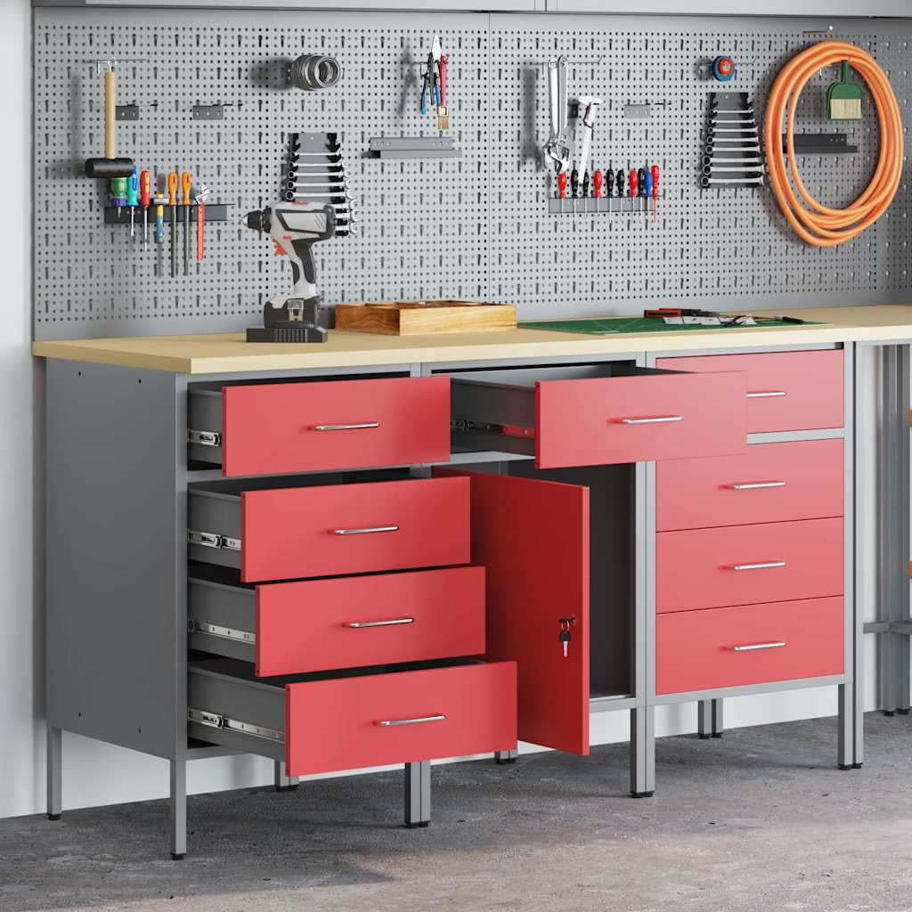 Werkbank mit Schubladen 2 pcs Rot und Grau 100 x 55 x 85 cm