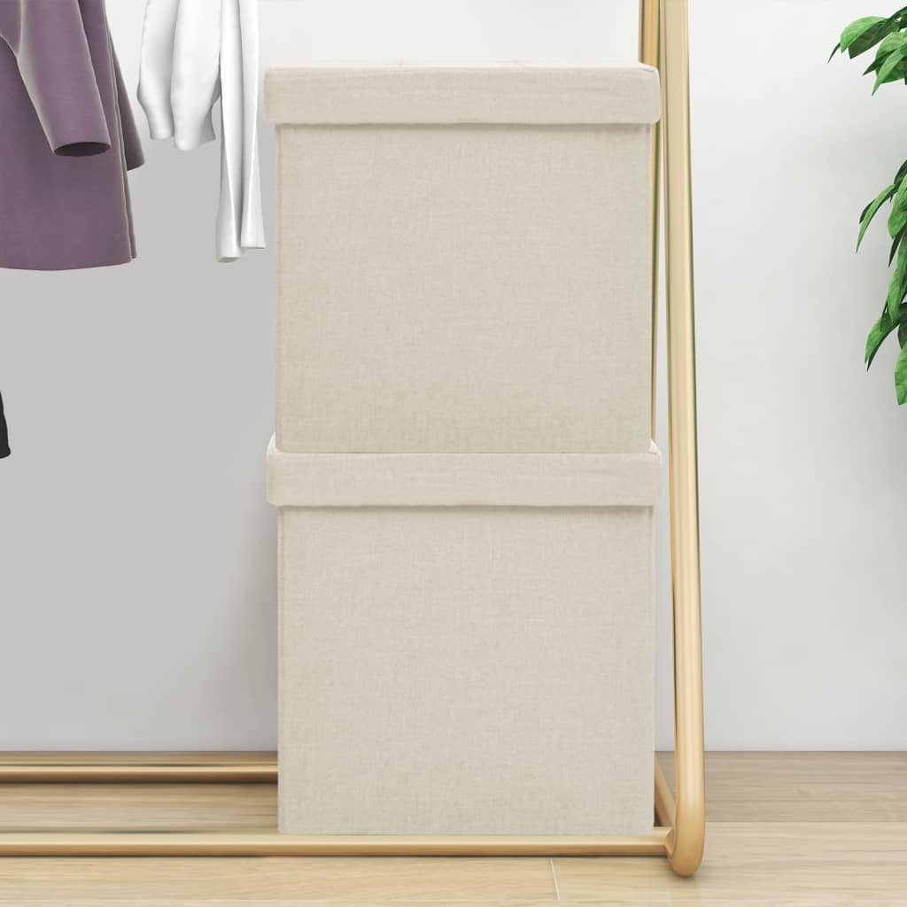 Hocker mit Stauraum Cremeweiß Leinenoptik