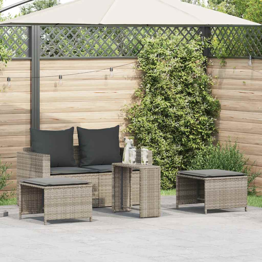 5-tlg. Garten-Sofagarnitur Kissen Stapelbar Schwarz Poly Rattan