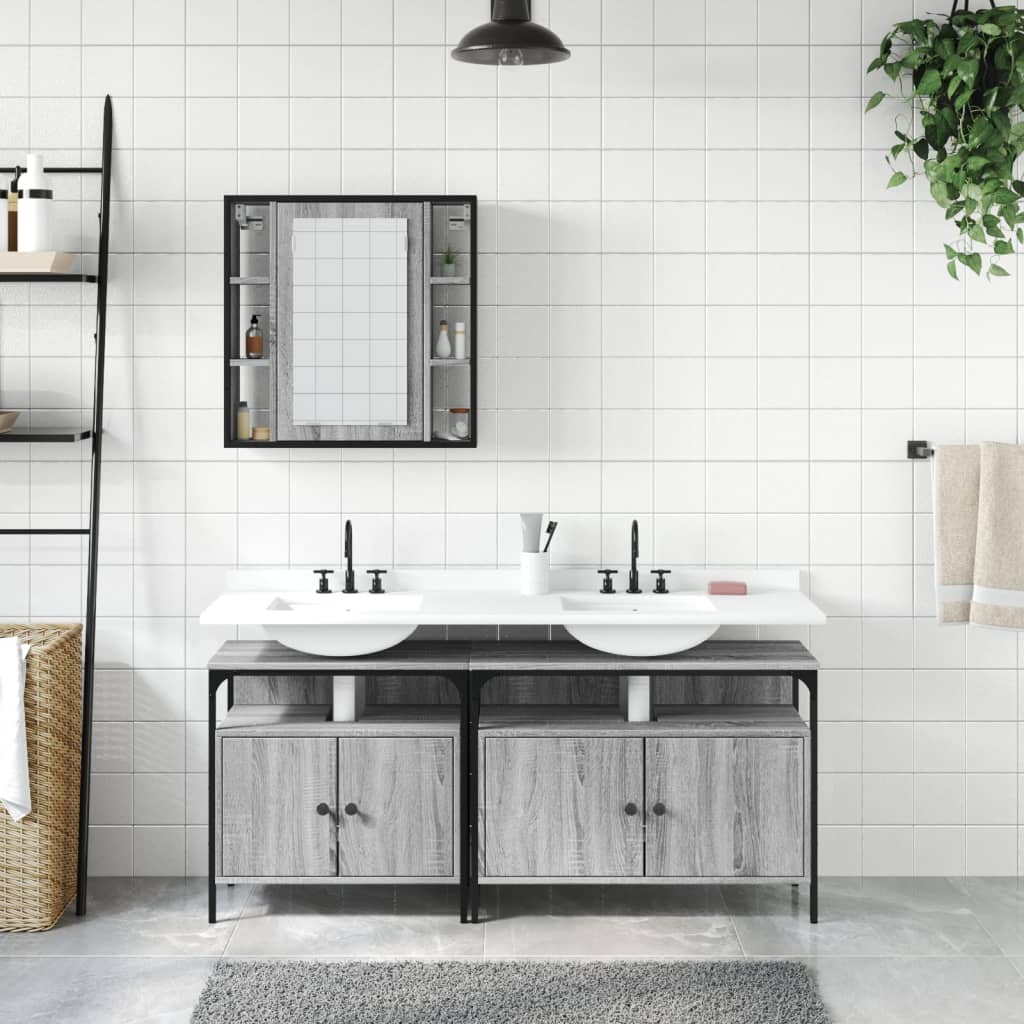 3-tlg. Badmöbel-Set Schwarz Holzwerkstoff