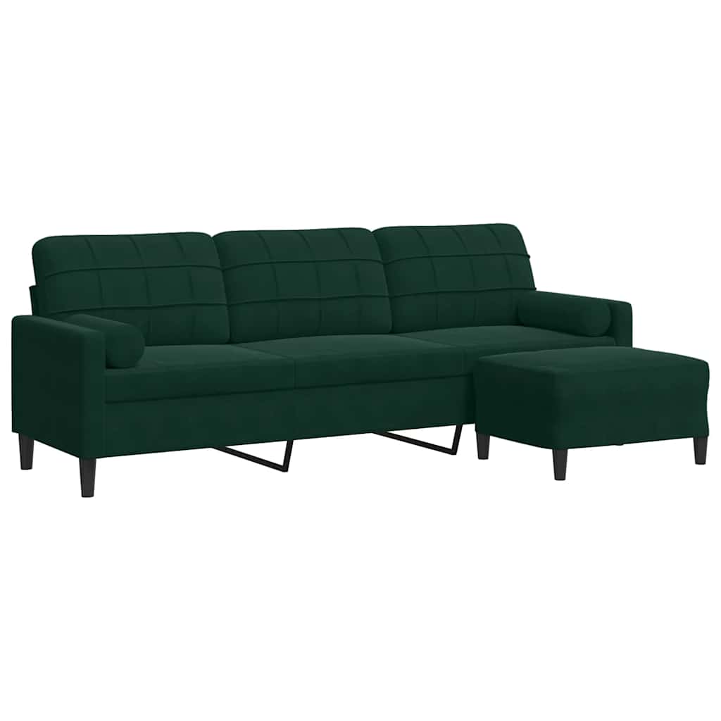 3-Sitzer-Sofa mit Hocker Hellgrau 180 cm Samt