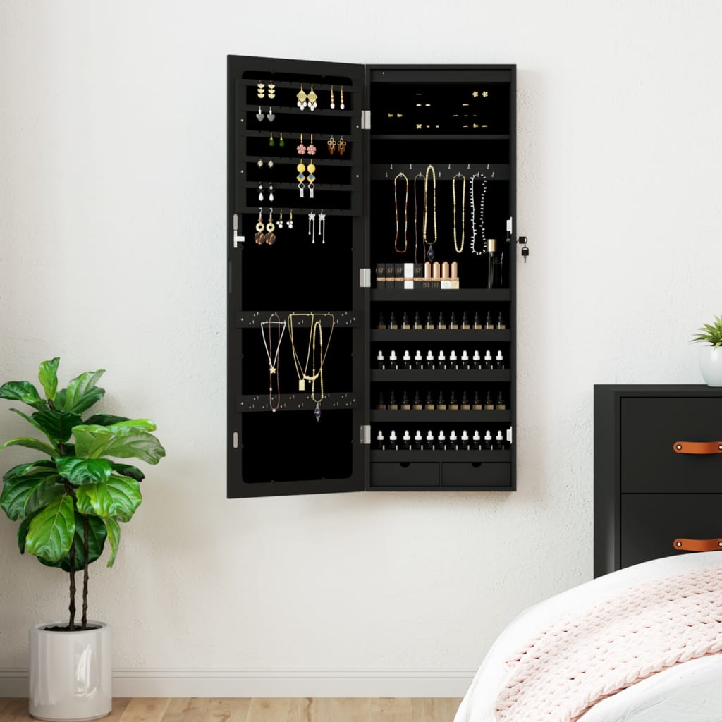 Spiegel-Schmuckschrank mit LED-Beleuchtung Wandmontage Weiß