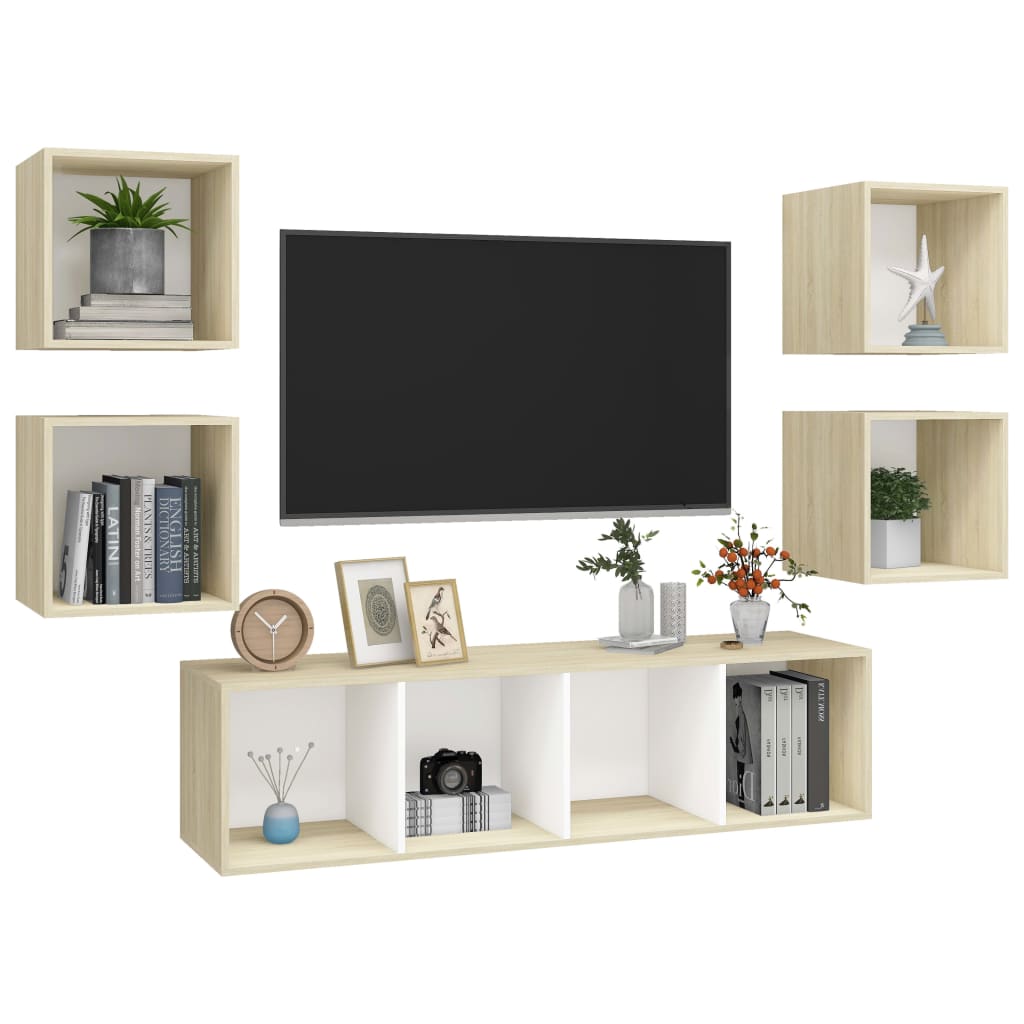 5-tlg. TV-Schrank-Set Grau Holzwerkstoff