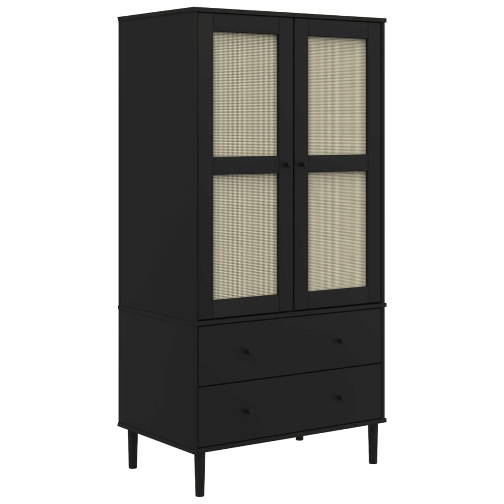 Kleiderschrank SENJA Rattan-Optik Braun 90x55x175cm Kiefernholz