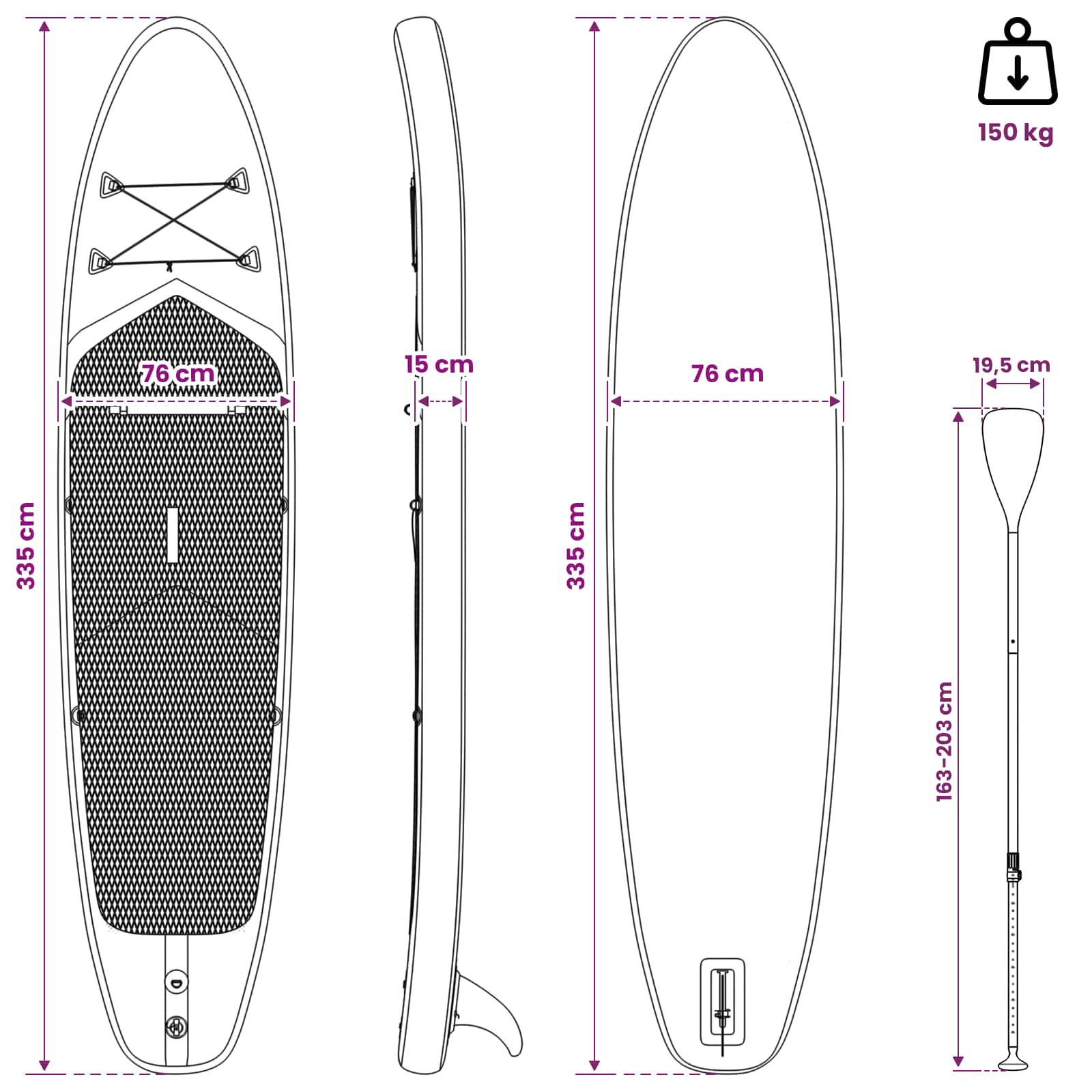 Aufblasbares Stand Up Paddle Board HYDROS 305 x 76 x 15 cm für