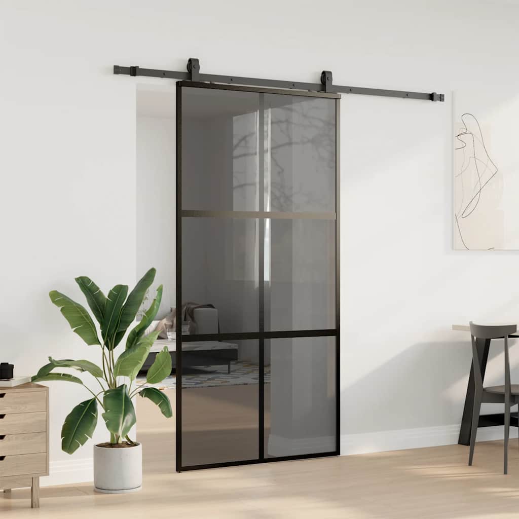 Schiebetür mit Beschlag Schwarz 76x205 cm Hartglas