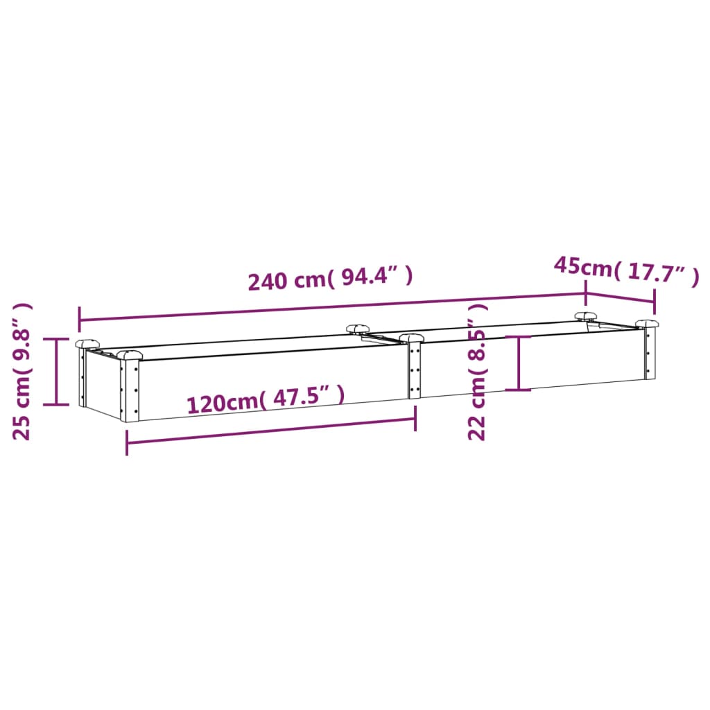 Hochbeet mit Einsatz Grau 120x45x25 cm Massivholz Tanne