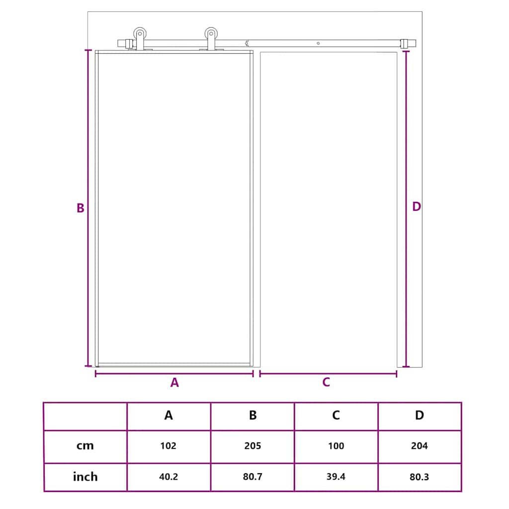 Schiebetür 3-teilig ESG-Glas und Aluminium 76x205 cm Schwarz