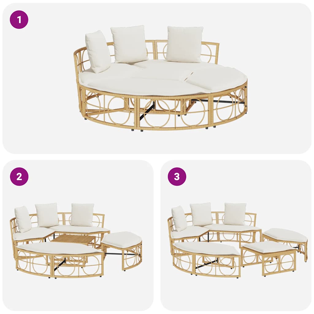 Outdoor-Loungebett mit Dach und Kissen Schwarz Poly Rattan