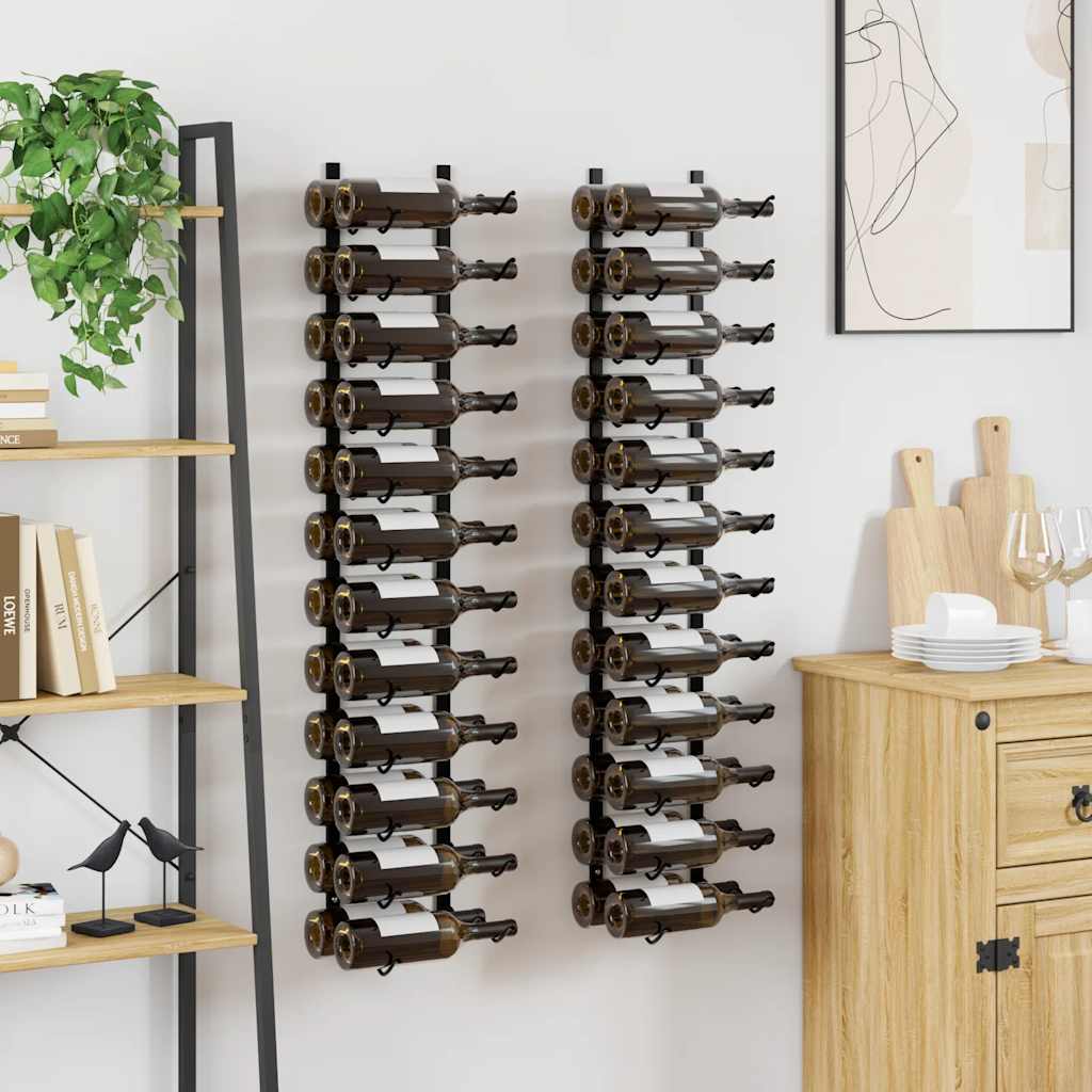 Wand-Weinregal für 24 Flaschen Schwarz Eisen