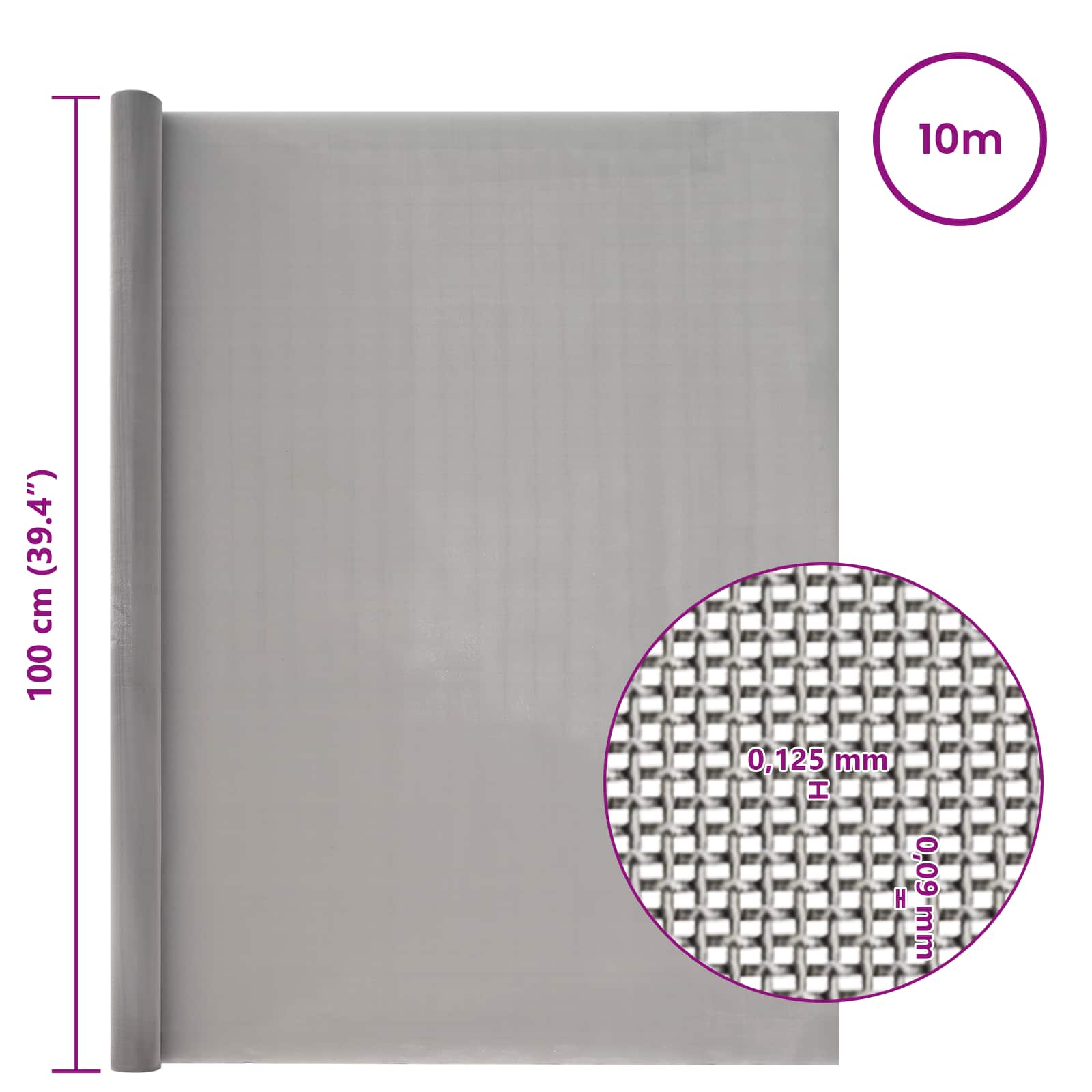 Mesh Bildschirm 20 x 500 cm 20 Mesh Edelstahl 201 Silber