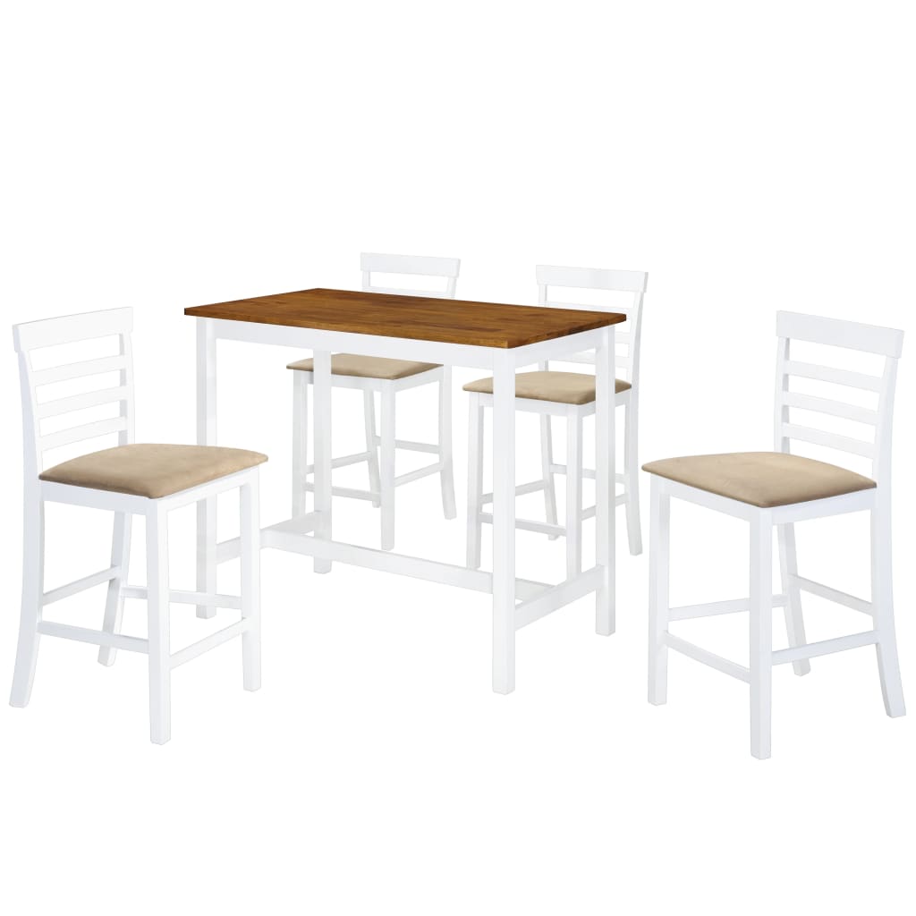 Bartisch mit Stühlen 3-tlg. Massivholz Braun und Weiß