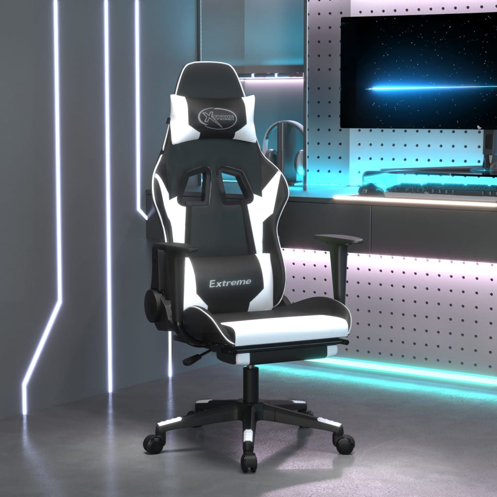 Gaming-Stuhl mit Massagefunktion Schwarz und Blau Kunstleder