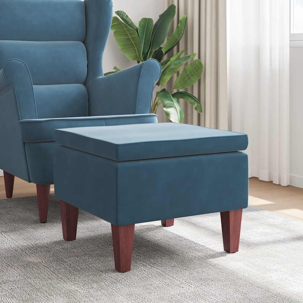 Hocker mit Holzbeinen Dunkelgrau Samt