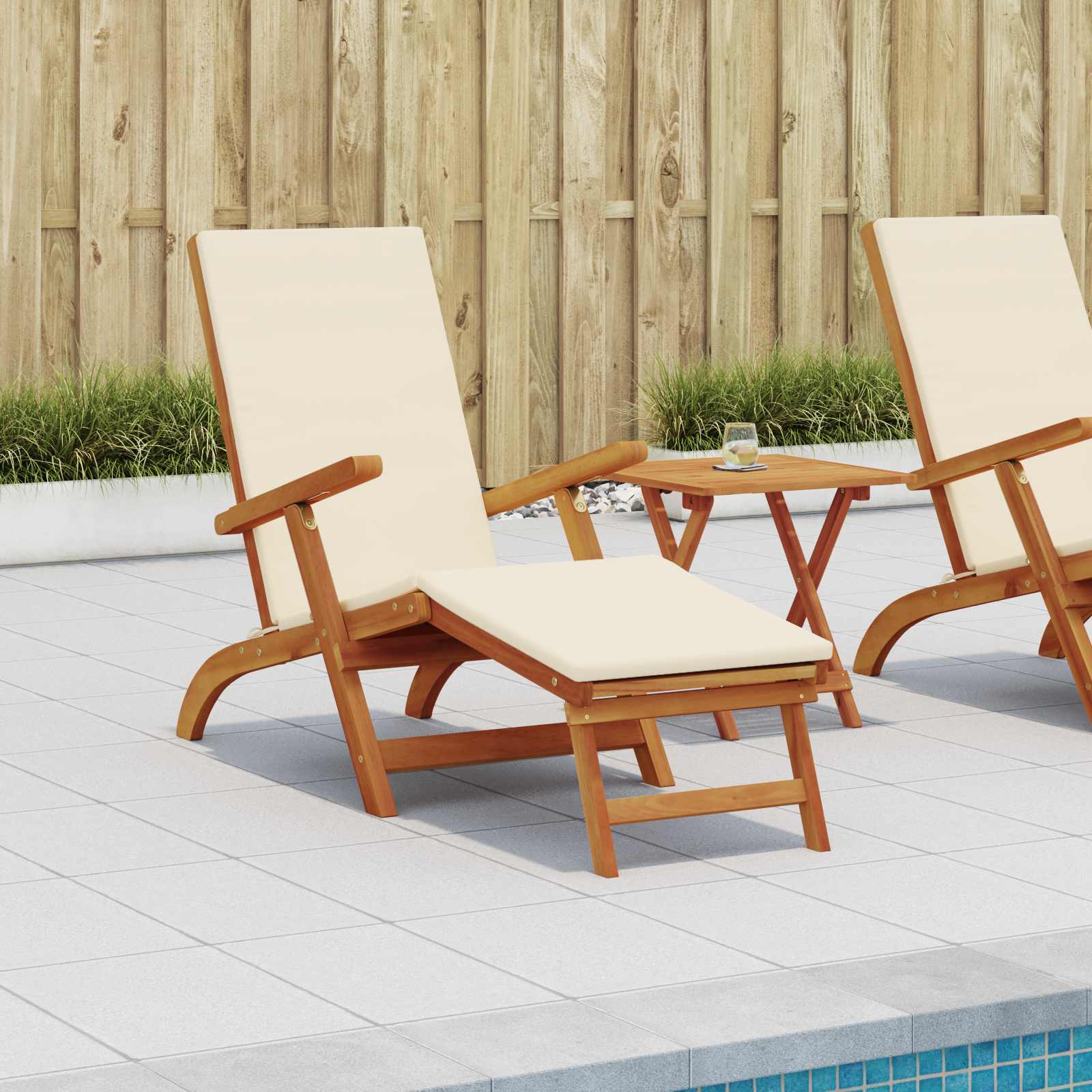 Gartenliege mit Fußteil und Tisch Massivholz Akazie