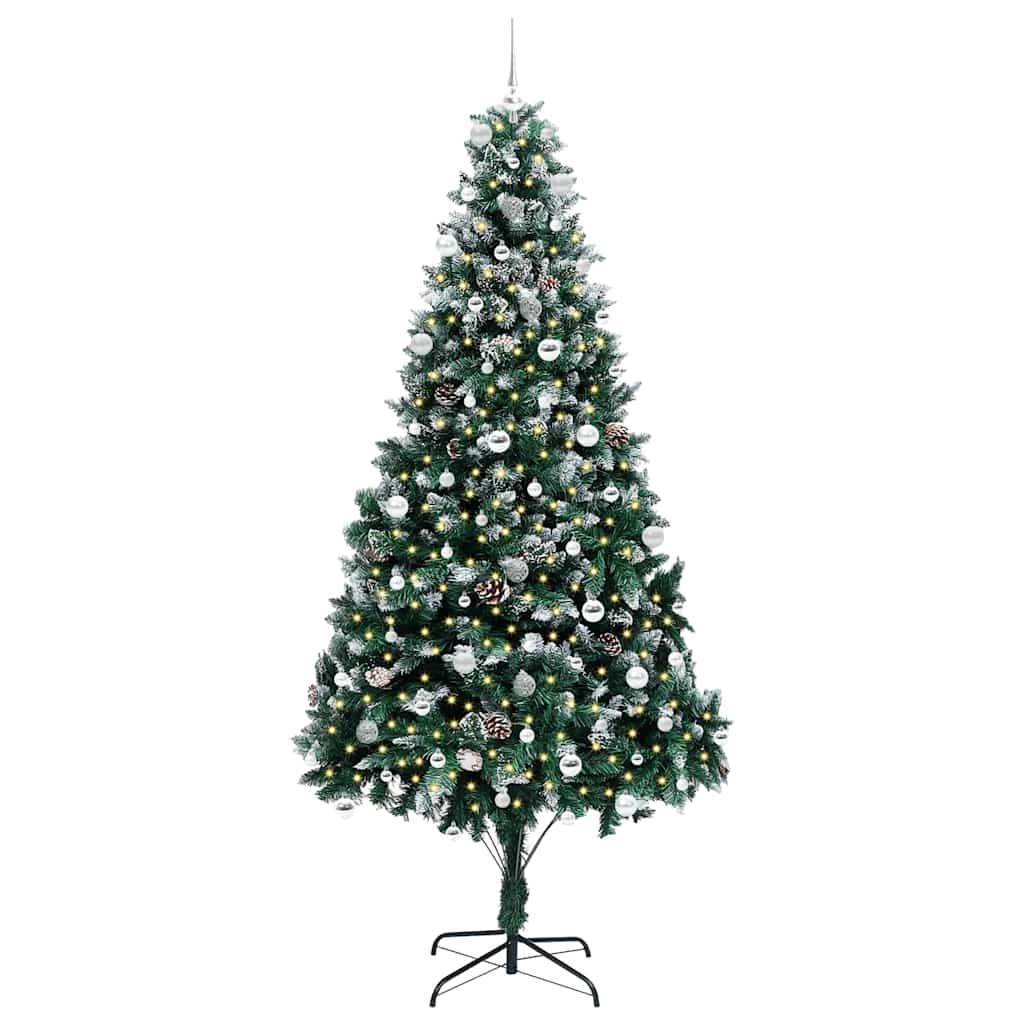 Künstlicher Weihnachtsbaum mit LEDs Kugeln Zapfen 150 cm