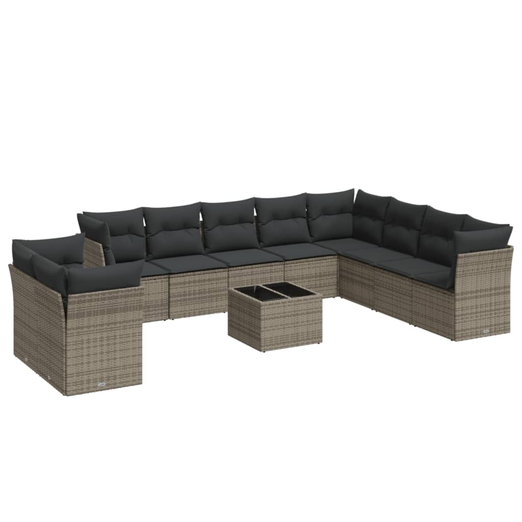 10-tlg. Garten-Sofagarnitur mit Kissen Schwarz Poly Rattan