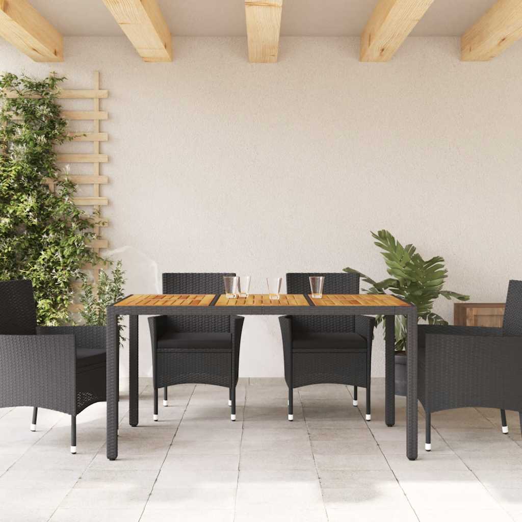 Gartentisch 190x90x75 cm Akazienholz und Poly Rattan Schwarz
