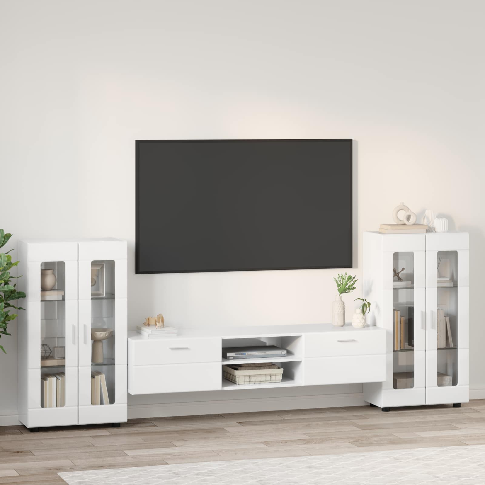 Highboard mit Regal FLORIN Weiß 60 x 35 x 182 cm Holzwerkstoff