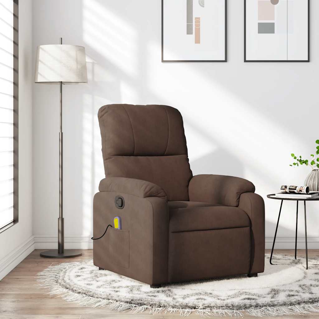 Massagesessel mit Liegefunktion, braun, Mikrofaserstoff