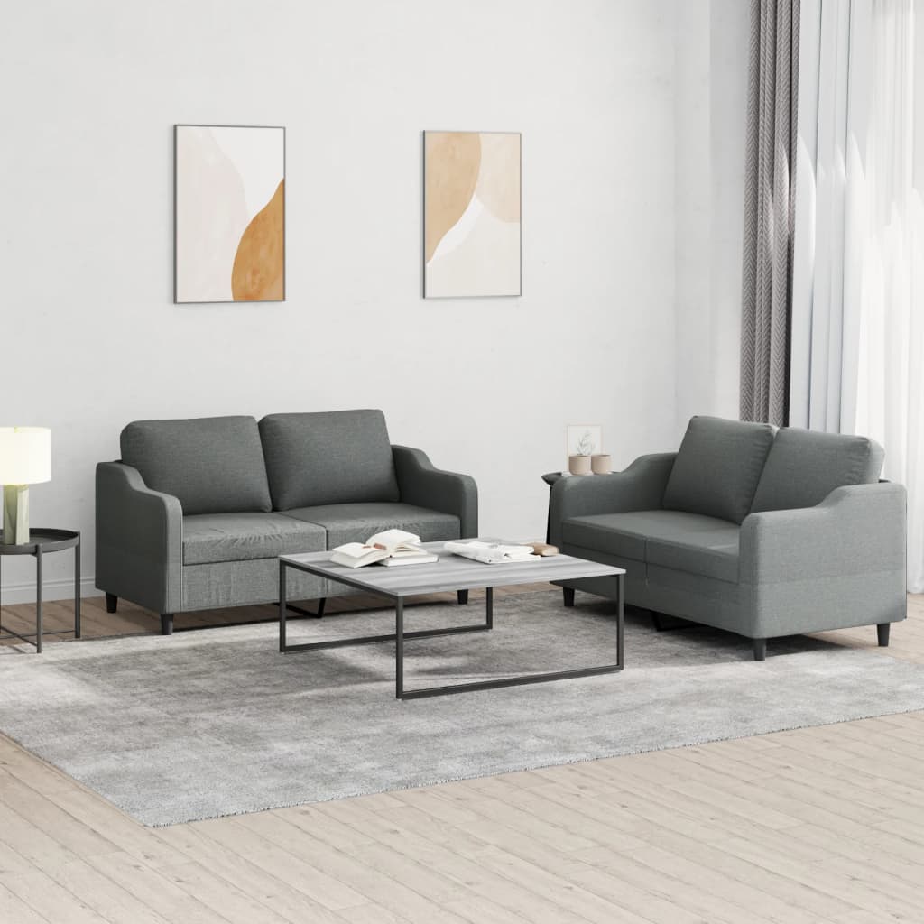 3-tlg. Sofagarnitur mit Kissen Creme Stoff