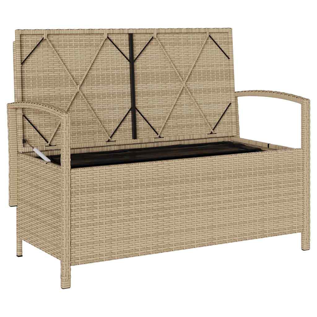 Gartenbank mit Stauraum und Kissen Schwarz Poly Rattan
