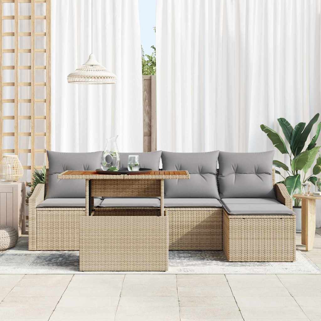 Garten Essgruppe mit Kissen 6 pcs Schwarz und Creme