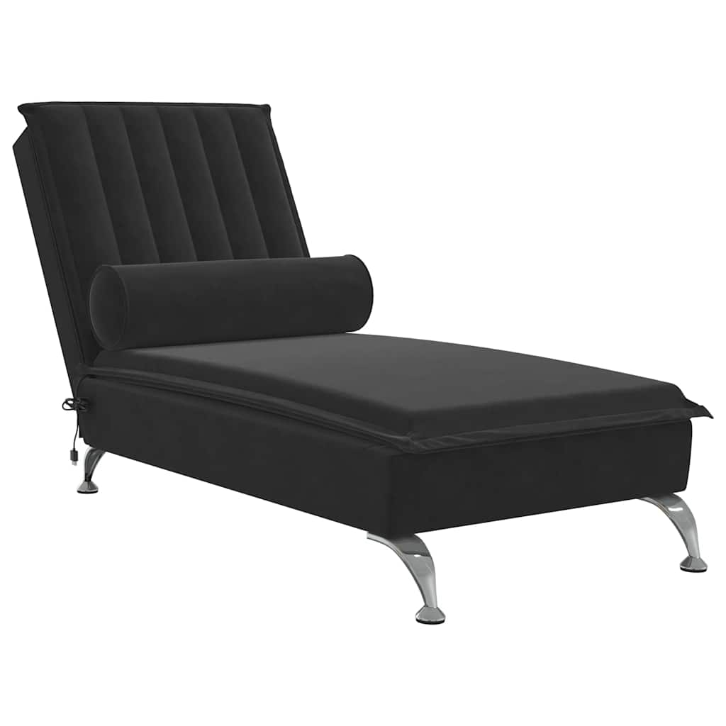 Massage-Chaiselongue mit Nackenrolle Hellgrau Samt