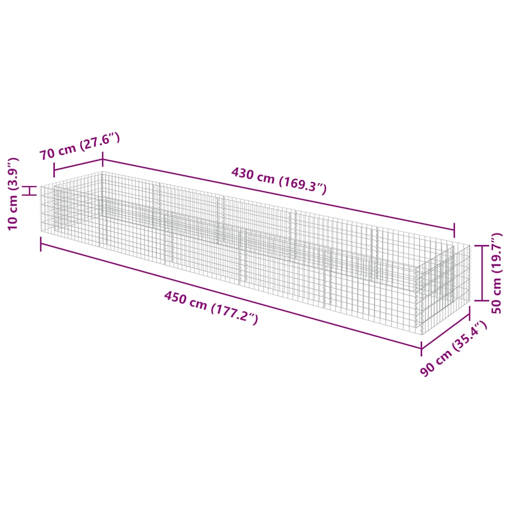 Gabionen-Hochbeet Verzinkter Stahl 450×90×100 cm