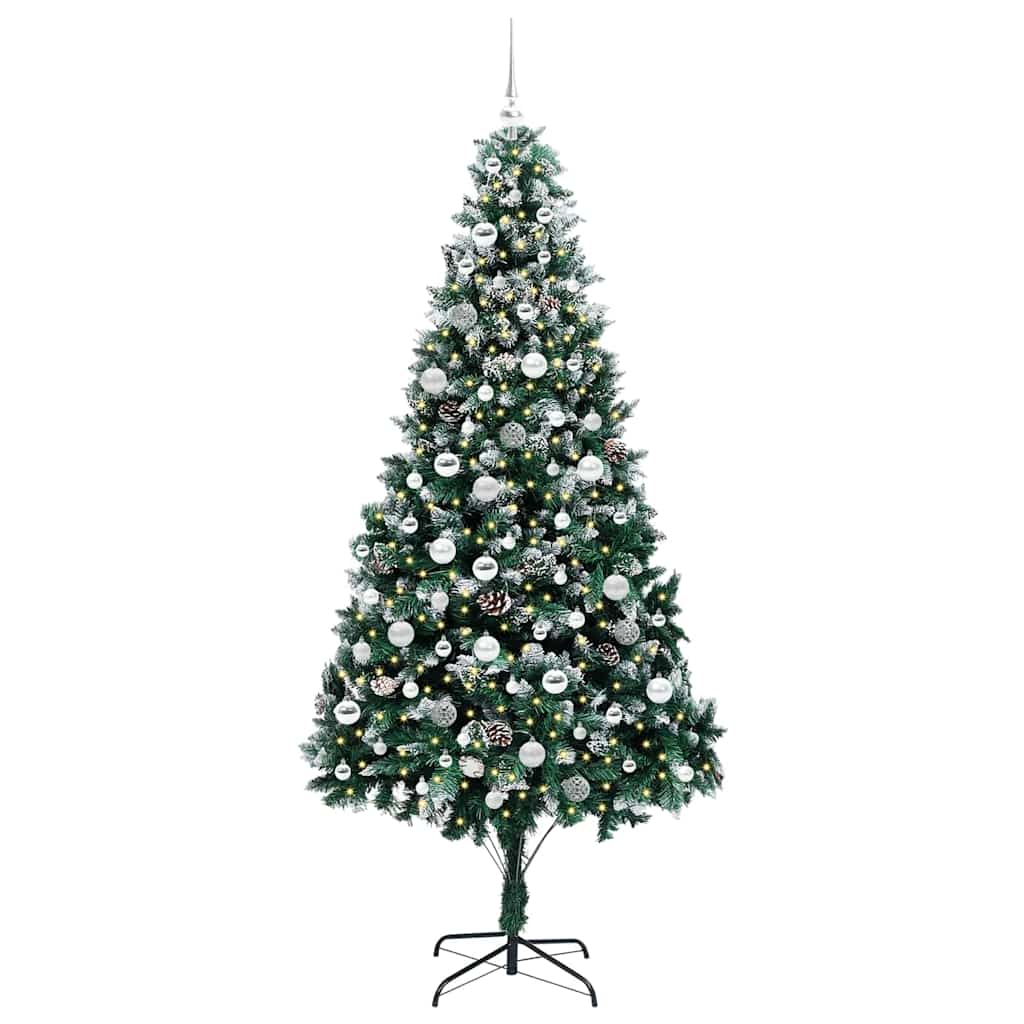 Künstlicher Weihnachtsbaum mit LEDs Kugeln Zapfen 150 cm