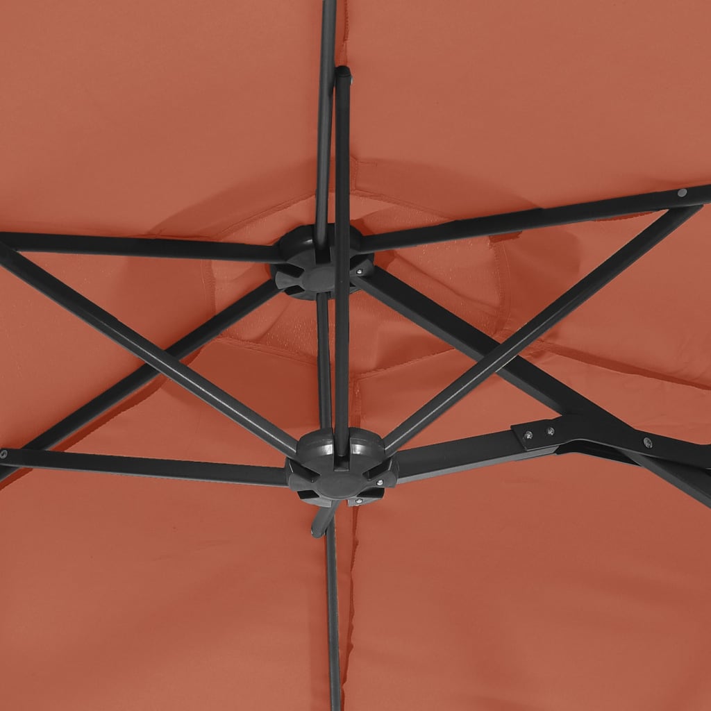 Doppel-Sonnenschirm mit LED-Leuchten Sandweiß 316x145 cm