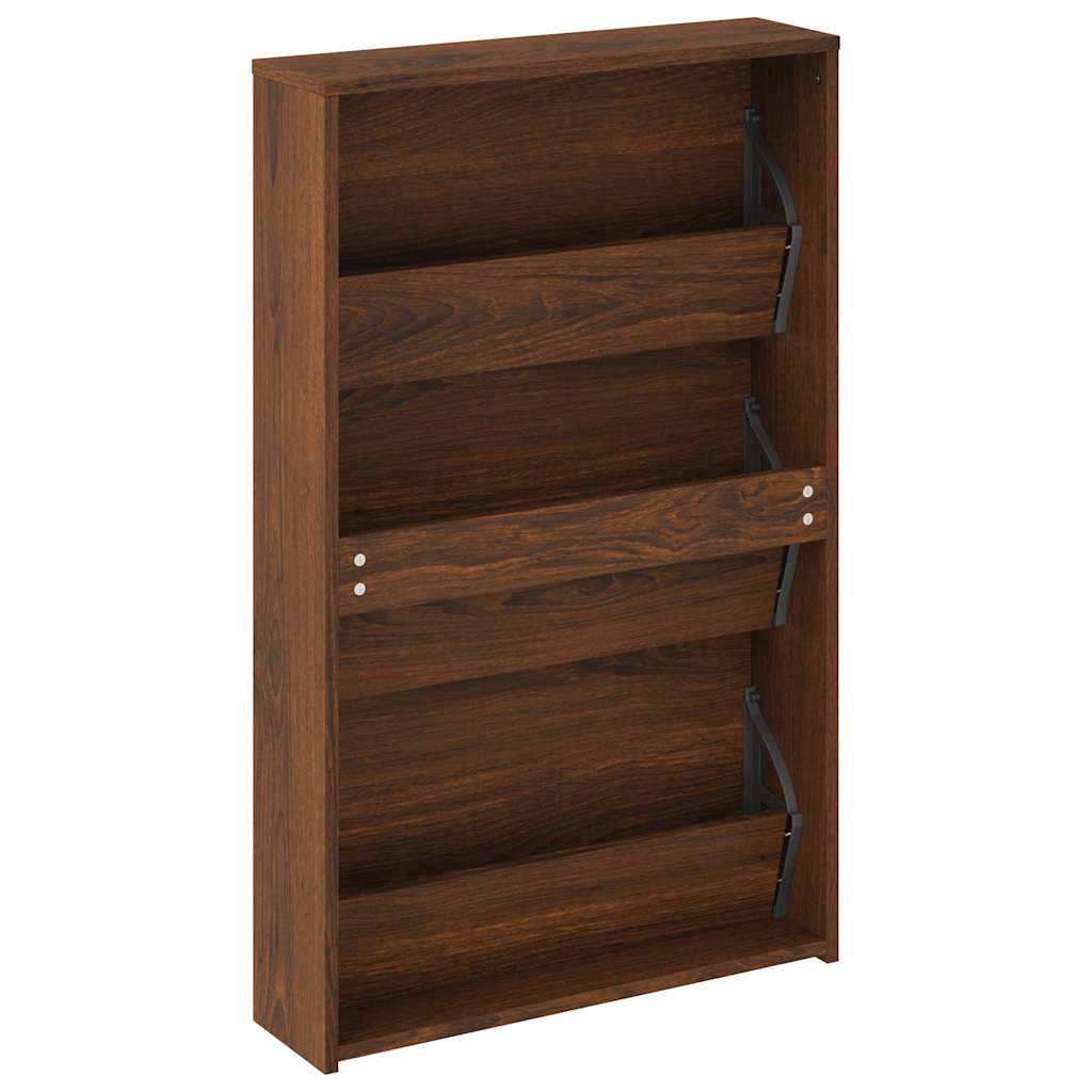Schuhschrank mit 2 Fächern Spiegel Eiche-Optik 63x17x67 cm