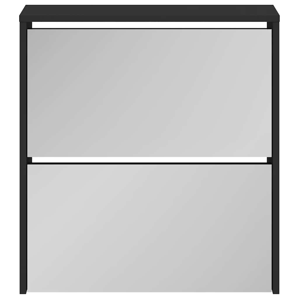Schuhschrank mit 2 Fächern Spiegel Eiche-Optik 63x17x67 cm