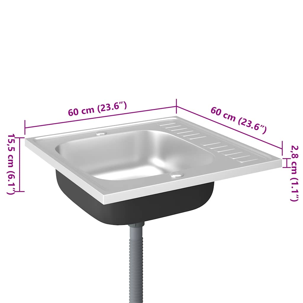 Spüle mit Abtropffläche Set Silbern 600x500x155 mm Edelstahl
